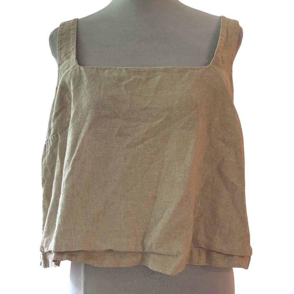 Old‎ Navy Womens XL Natural Linen Blend Square Neck Boxy Cropped Tank Top